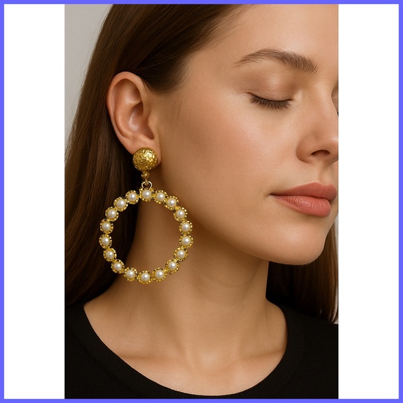 bebe Jewelry - Bebe Gold, Pearl Hoop Dangle Earrings